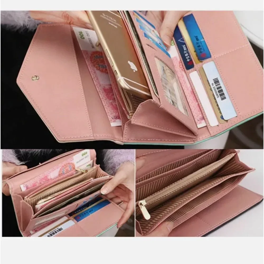 Pink Women Leather Envelope Clutch Wallet ID Card Holder Phone Handbag Gift